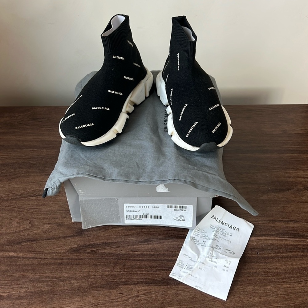 Balenciaga Kids Speed Trainer SZ 31-32 (Kids 13 US) in NOIR BLANK monogram